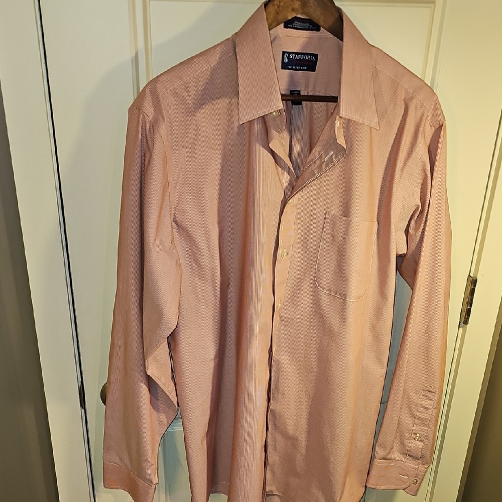 Stafford-Men's Red Striped Casual Button Down Shirt SIZE 17(36-37L)